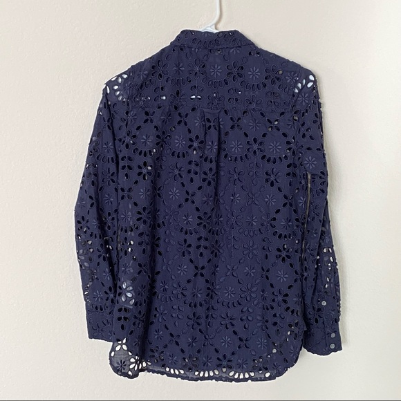 *SOLD* J.Crew Navy Button-up Embroidered Eyelet Shirt 0 - Picture 4 of 7